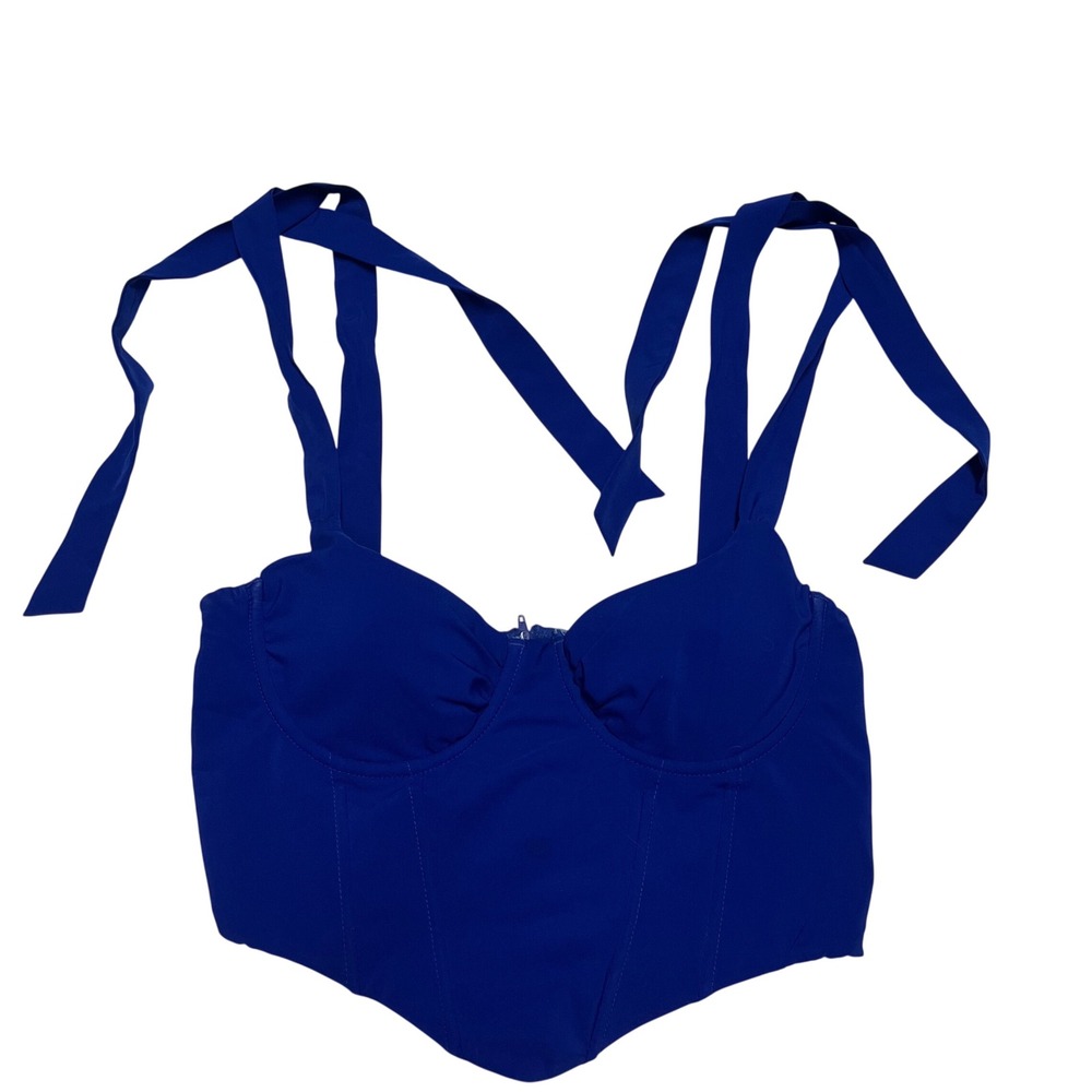 Royal Blue Corset Top Bustier Tie Shoulder Strap Back Zipper Crop Top Small